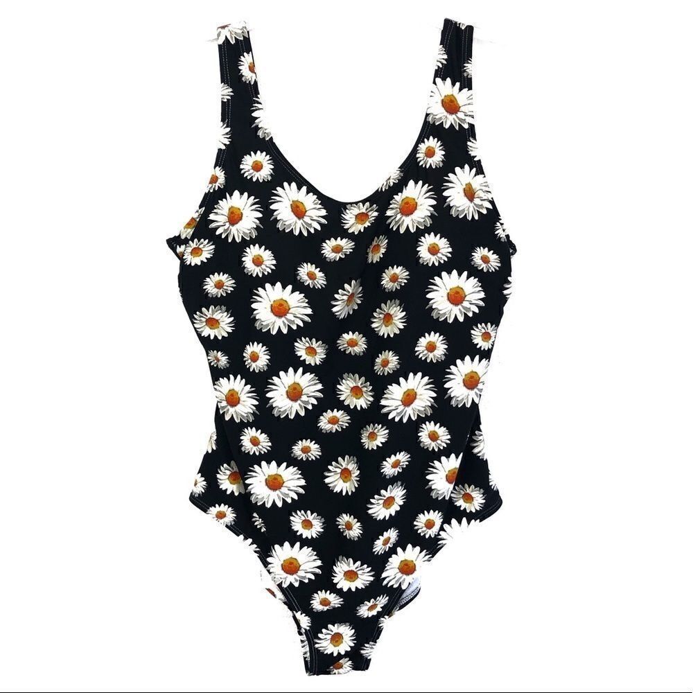 Emily B Swimsuit One Piece Black White Daisy Print Bra Cup Women Size Medium